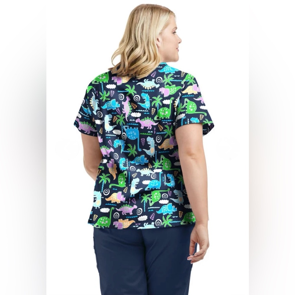 Dino stompin uniform advantage butter-soft scrub top women’s XL - Picture 2 of 6